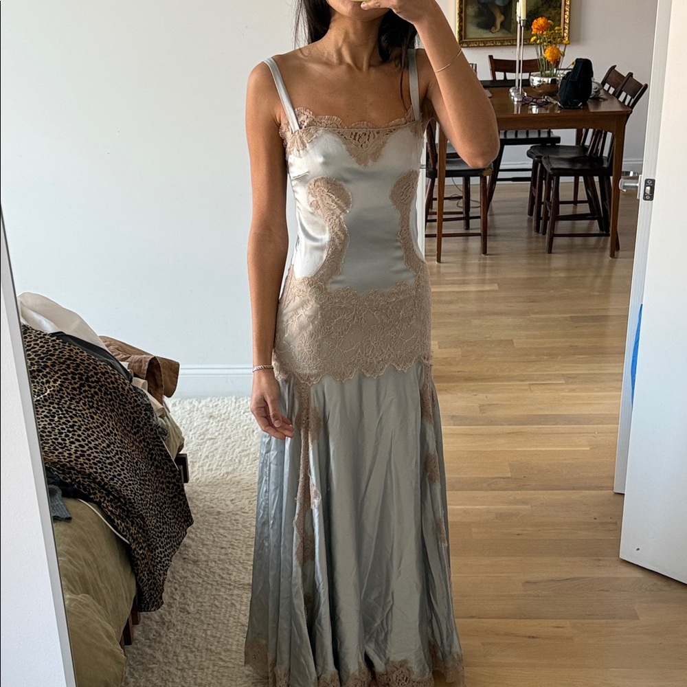 Vintage Dolce & Gabbana Satin Slip Dress with Lace Trim